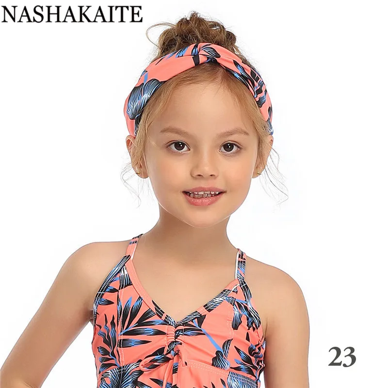 NASHAKAITE Mom and daughter Headbands 30 Colors Printed Women Girls Swimming Elasticity Hairdressing | Мать и ребенок