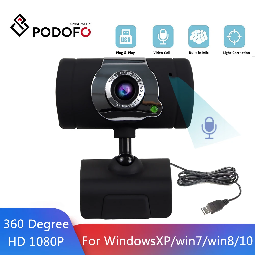 Веб камера Podofo HD 1080P со встроенным микрофоном 360 градусов USB|Веб-камеры| |