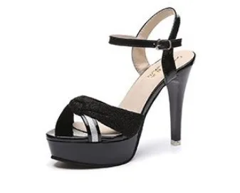 

2019 super high platform thin heel high heel one button wedding shoes silver banquet sexy open toe sandals