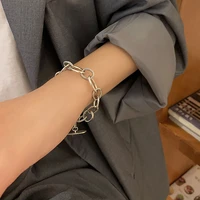 foxanry minimalist 925 stamp thick chain bracelets for women new fashion vintage punk hiphop party jewelry gifts