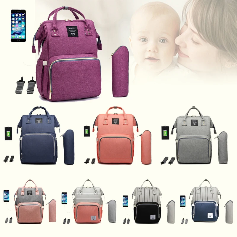 

LEQUEEN Mummy Bag Usb Diaper Bag Multifunctional Large-capacity Backpack Maternal and Child Care Outing Travel Bag Baby Backpack