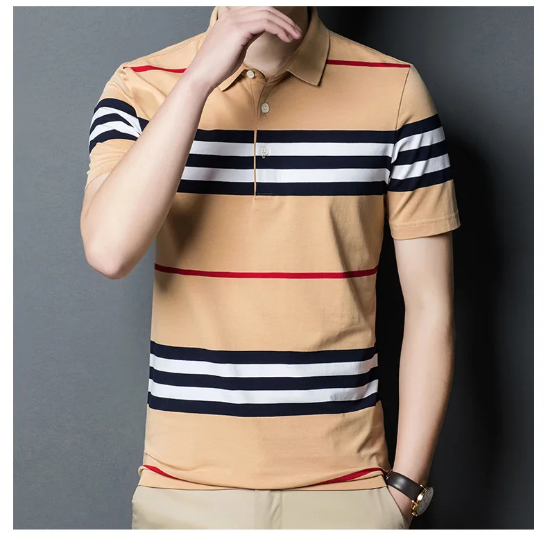 

Summer men's short sleeve polo shirt 2021 new Lapel stripe casual Top Men's wear