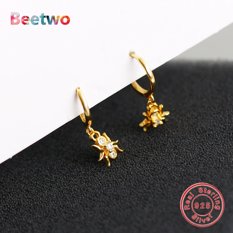 Серьги-кольца 100% Стерлинговое Серебро 925 пробы циркониевые серьги в виде паука