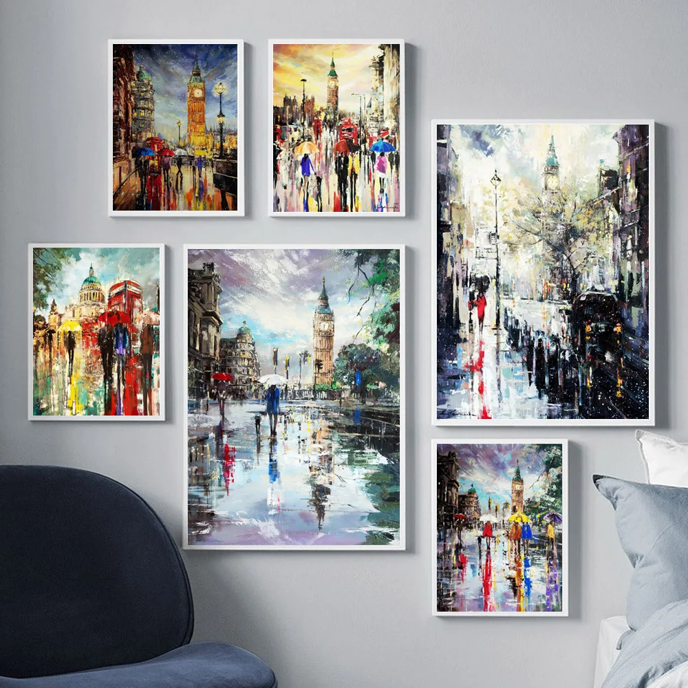 

Nordic Abstract landscape oil painting city street view graffiti art poster canvas painting living room home decoration mural