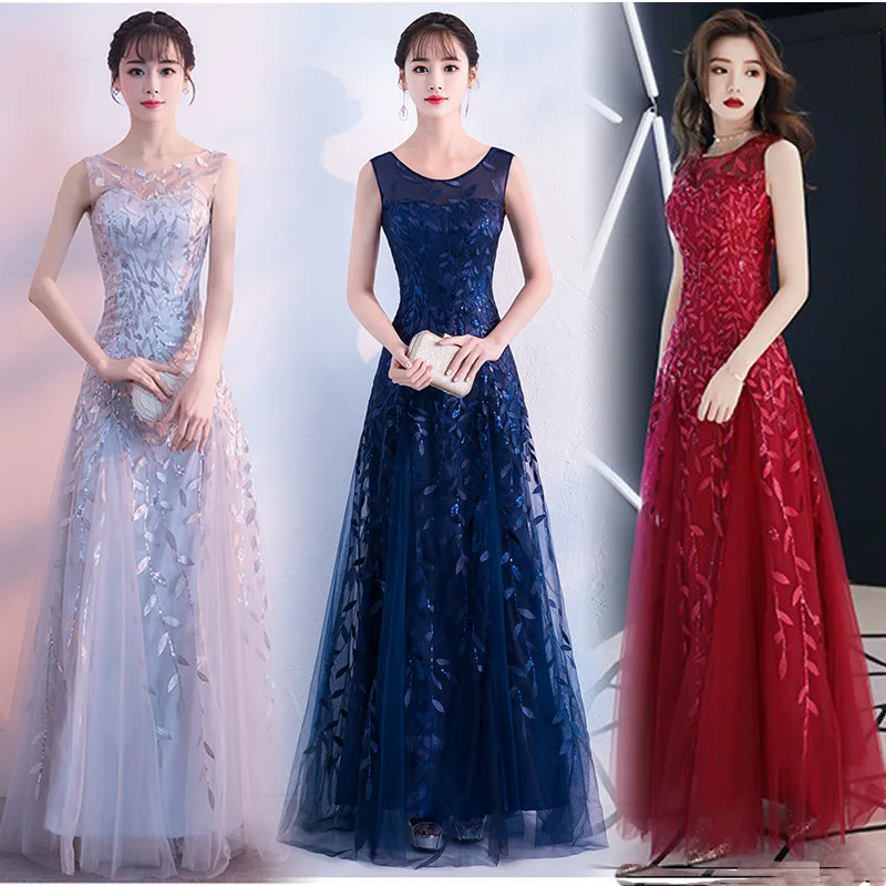 Серый Женская с О образным вырезом длинными пайетками вечерние платье