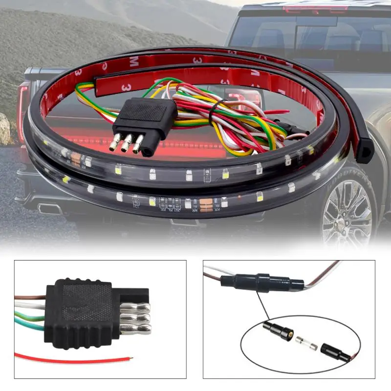 

150cm Red white Truck Tailgate LED Strip Light Bar Triple Row 4-Function With Driving Brake Turn Signal For Jeep Pickup SUV