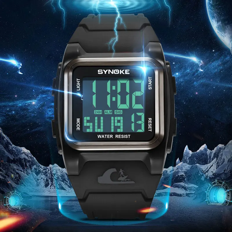 

SYNOKE Big Numbers Men Sport Watch Digital Multifunction Alarm Chrono 5Bar Waterproof LED Square Wristwatches Clock reloj hombre