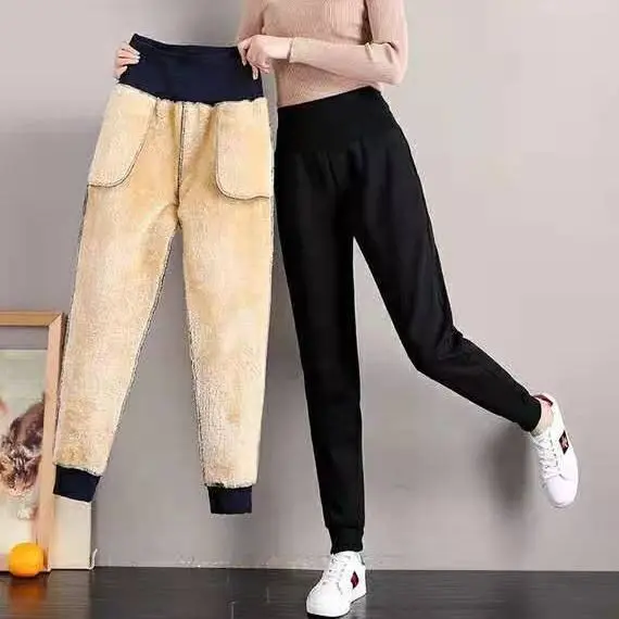 

Женские бархатные тренировочные брюки с высокой талией, Свободные повседневные брюки, женские толстые теплые шаровары, E701, Осень-зима 2021