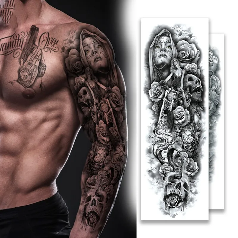 

Totem Geometric Full Arm Big Sleeve Tattoo Waterproof Temporary Paper Cover Beast Skull Temporary Tattoo Sticker (TQB1-40)