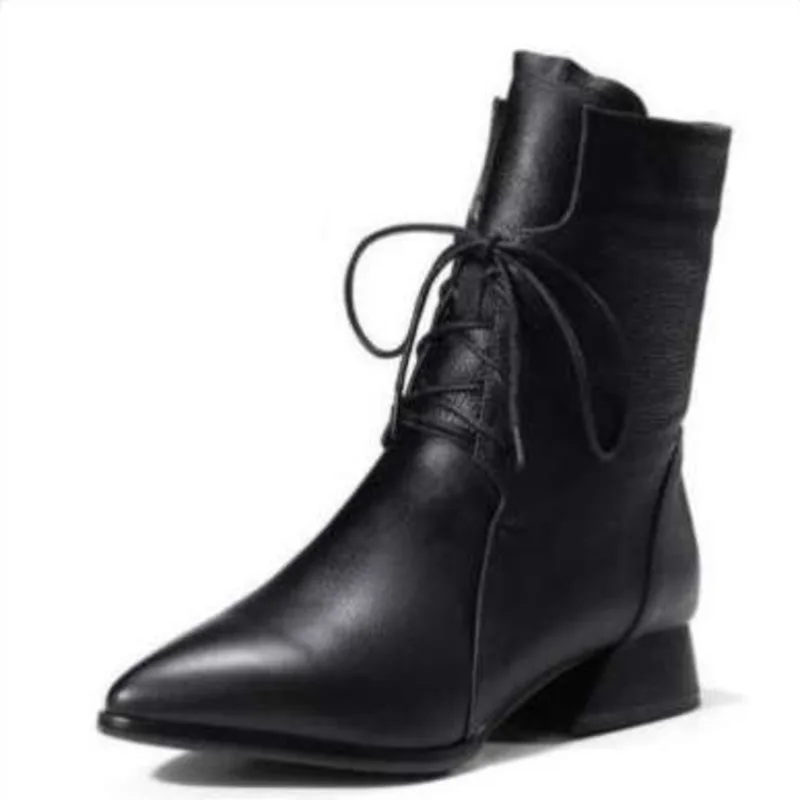 

Women Shoes New Woman Bootie Autumn Winter 2021 Low Heels Pointed Toe Leisure Female Middle Tube Soft Thick Heels Work Boots
