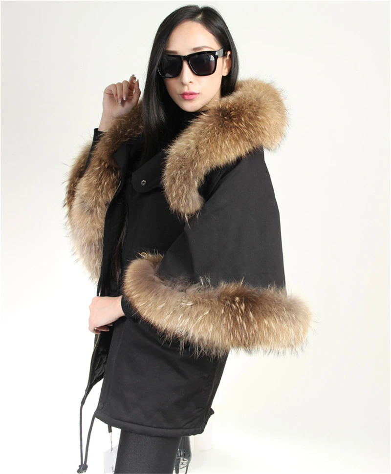 Женское зимнее армейское зеленое повседневное пальто с большим меховым