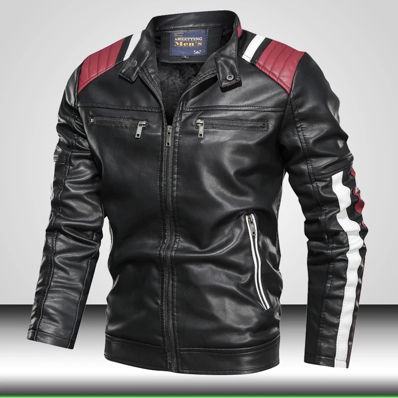 Мужская мотоциклетная кожаная куртка Байкерская верхняя одежда повседневная