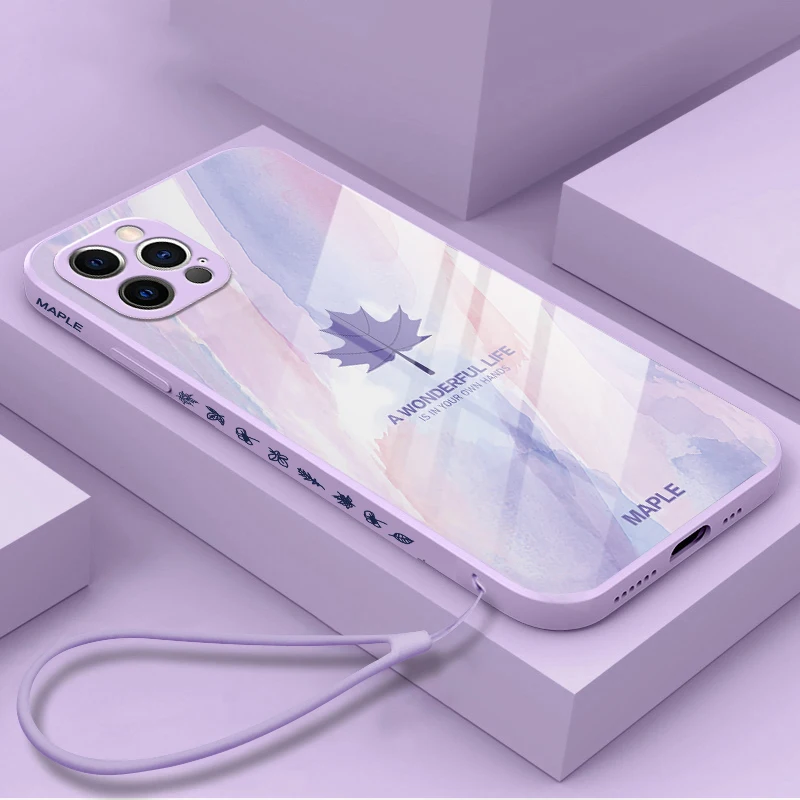 

Чехол для телефона HOCE с жидким стеклом, чехол акварельный для iPhone 13 12 X XS XR Max 7 8 Plus 11Pro, защитная задняя крышка с Кленовым листом