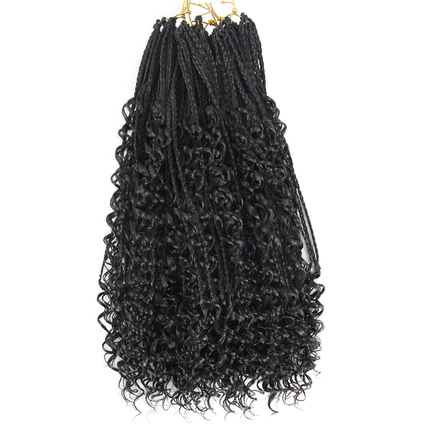 YXHAIR 20 Inch Synthetic Crochet Hair Extension Curly River Goddess Jumbo Box Braids Bohemian End Ombre Black Brown Curl |