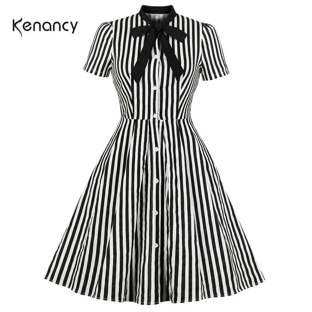 Винтажное платье Kenancy с принтом в полоску женское повседневное офисное весеннее