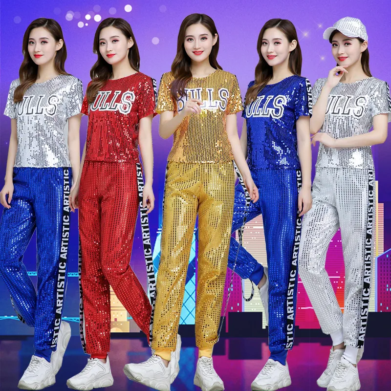 

Women Sequined Jazz Dance Costumes Modern Dance Clothing Female Adult Cheerleading Gymnastics Group Performance Clothing Suit