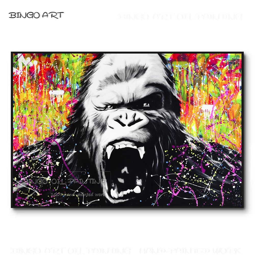 Дешевая ручная роспись современный зверь Горилла воет масляная живопись работа