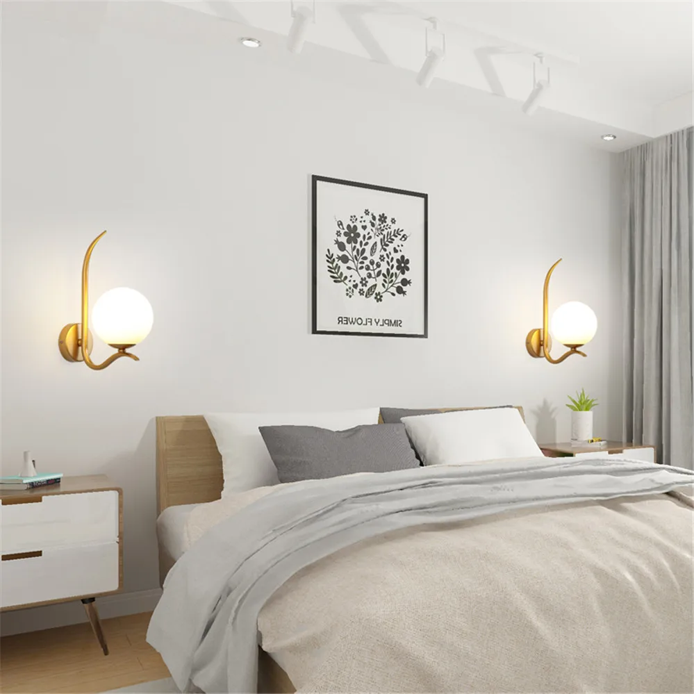 

American Minimalism Gold Metal Glass Ball Led Wall Lamp For Hotel Hallway Kitchen Corridor Loft Decor Indoor Lighting Fixtures