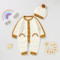 baby romper knitted long sleeve newborn girl boy jumpsuit outfit fashion rainbow toddler infant clothing hat kid playsuit autumn