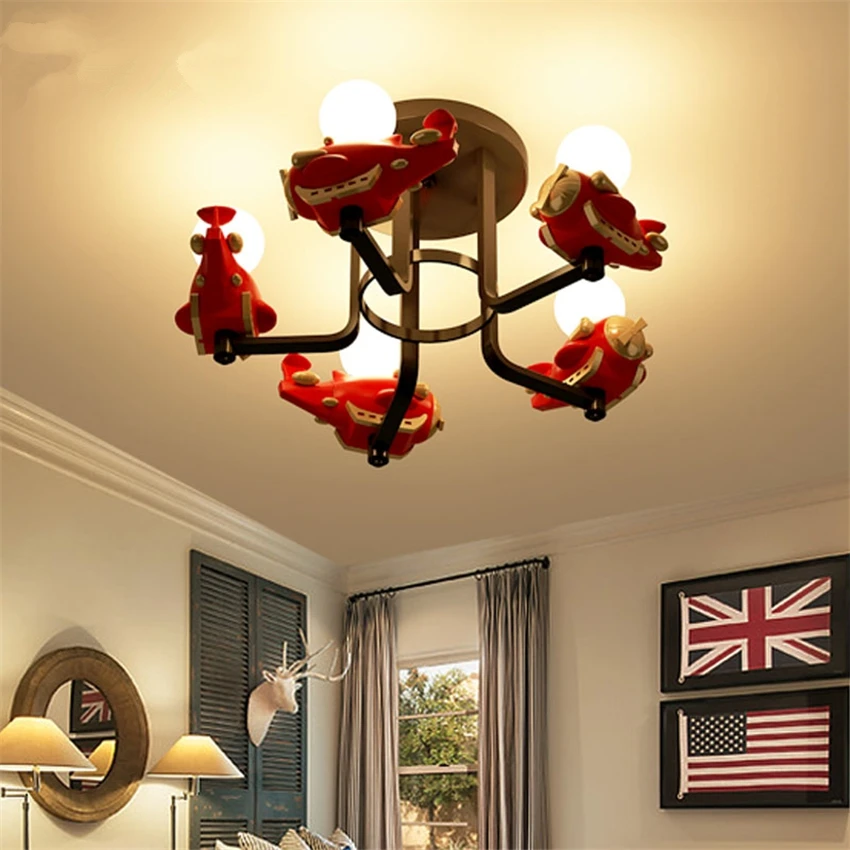 

New Red Cartoon Aircraft Ceiling Lights Boys Girls Children's Room Bedroom LED E27 Eye Protection Ceiling Lamps Deco Lighting