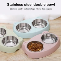 ins wind thickened two in one pet bowl big eyed cute cat with stainless steel cat double bowl cat dog food bowls food container