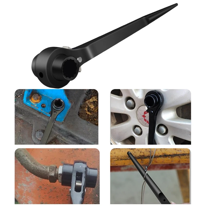 

Гаечный ключ с трещоткой, металлический двухходовой ключ для строительных лесов, черный двухсторонний гаечный ключ R7UA