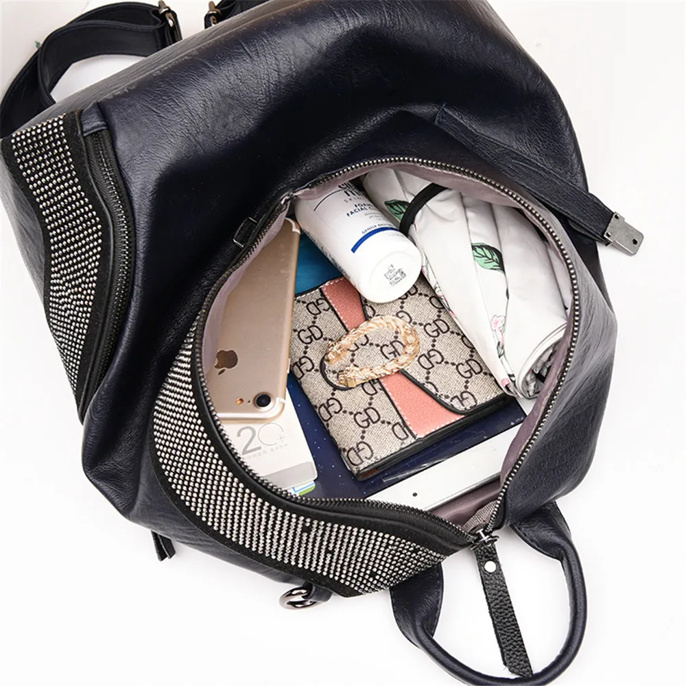 Женский кожаный рюкзак женский со стразами сумка на плечо высокое качество