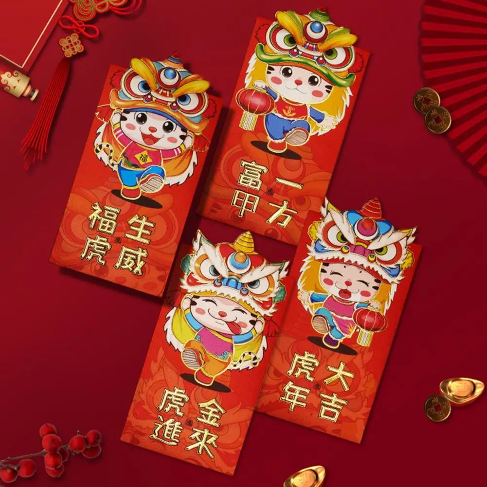 

3/4 шт./компл. счастливый карман для денег с прозрачной текстурой, традиционный 2022 благоприятный тигровый узор, счастливый кошелек для весенн...