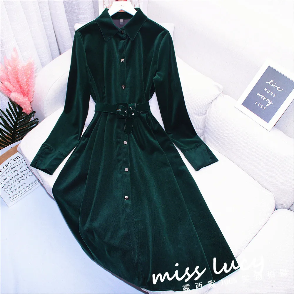 Платье женское вельветовое ТРАПЕЦИЕВИДНОЕ с длинным рукавом на