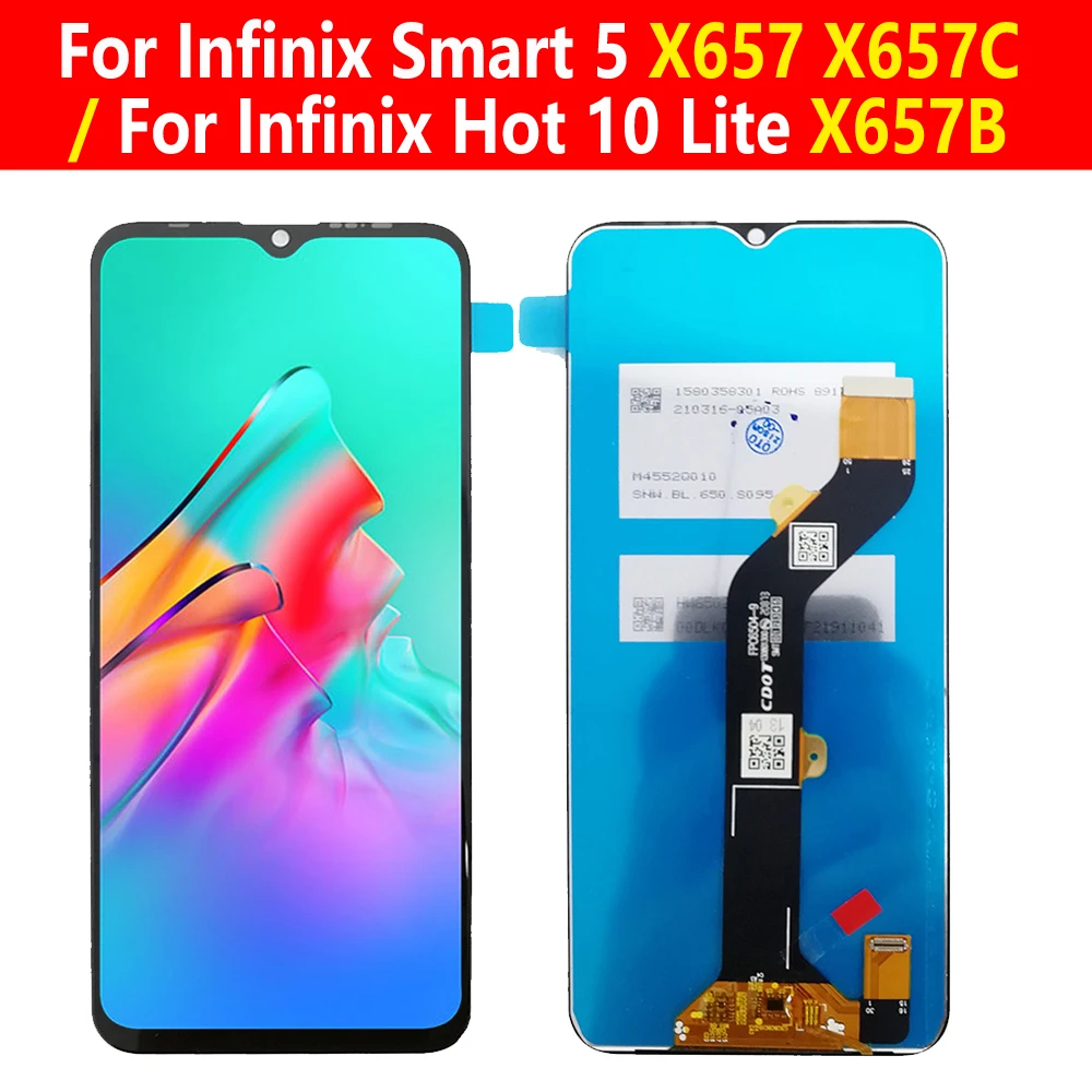 ЖК-дисплей с рамкой для Infinix Smart 5 X657 X657C, 10 Lite X657B, сенсорный экран с дигитайзером в сборе, замена 6,6 