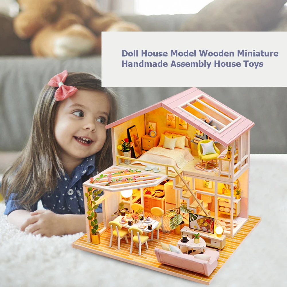 

2021 Handmade Box Cute Mini Doll Assembly Toy House Model Sweet Room Wooden Doll House Furniture DIY Kids Presents
