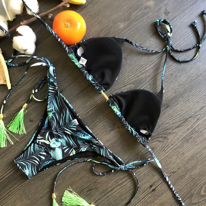 Купальник-бикини женский с завязками на шее эффектом пуш-ап S ~ XL