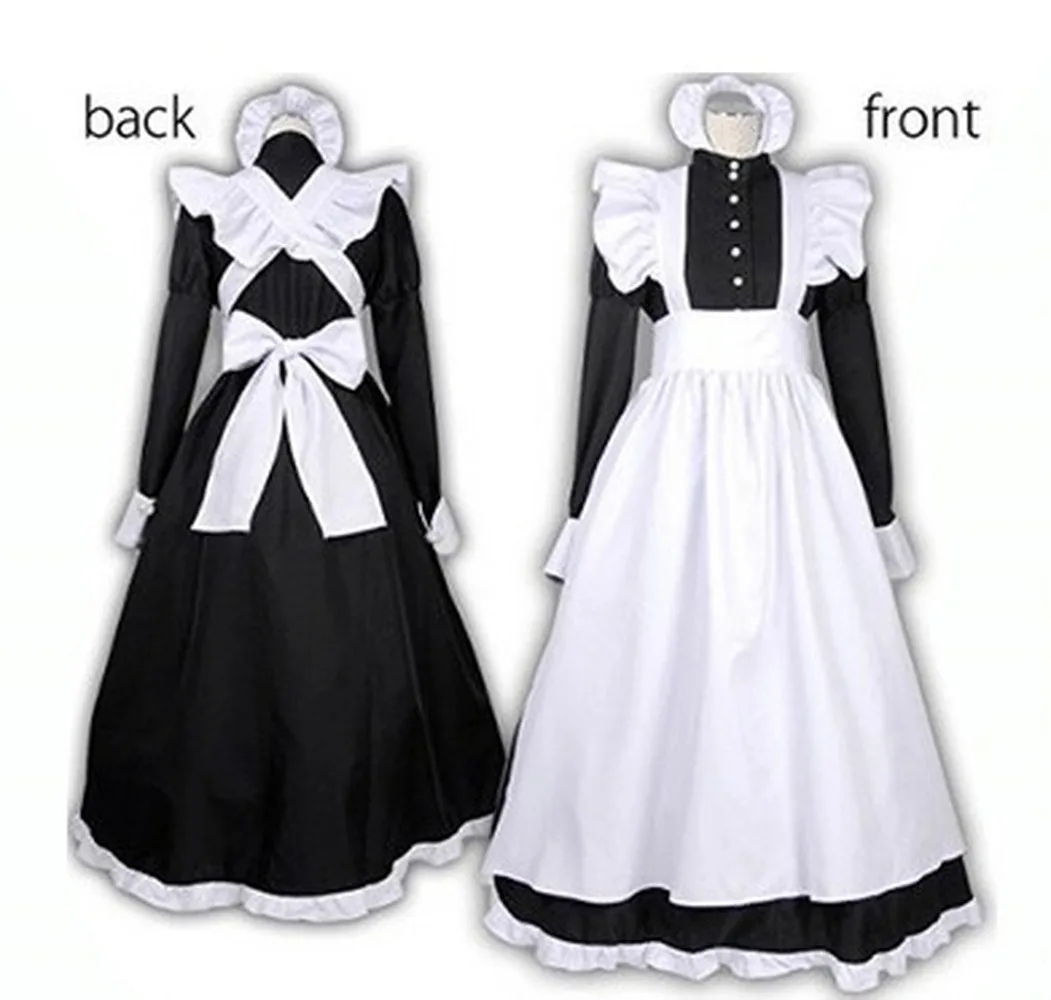 

S-XXL Sexy Adult Men Woman Night French Maid Servant Costume Black&White French Maid Costume Halloween Party Long Dress