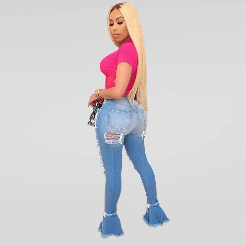 

Women Flare Jeans sexy stretch Ripped Bell bottom denim jean Mom Pants Cargo Plus Size woman 3XL new fashion trousers wholesale