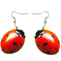 1 pair resin ladybug acrylic dangle drop ladybird earrings big long punk jewelry for girls women stainless steel women earrings