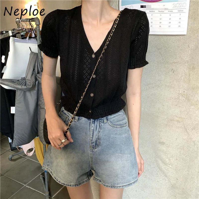 Короткий вязаный кардиган Neploe с V-образным вырезом модные однобортные футболки в