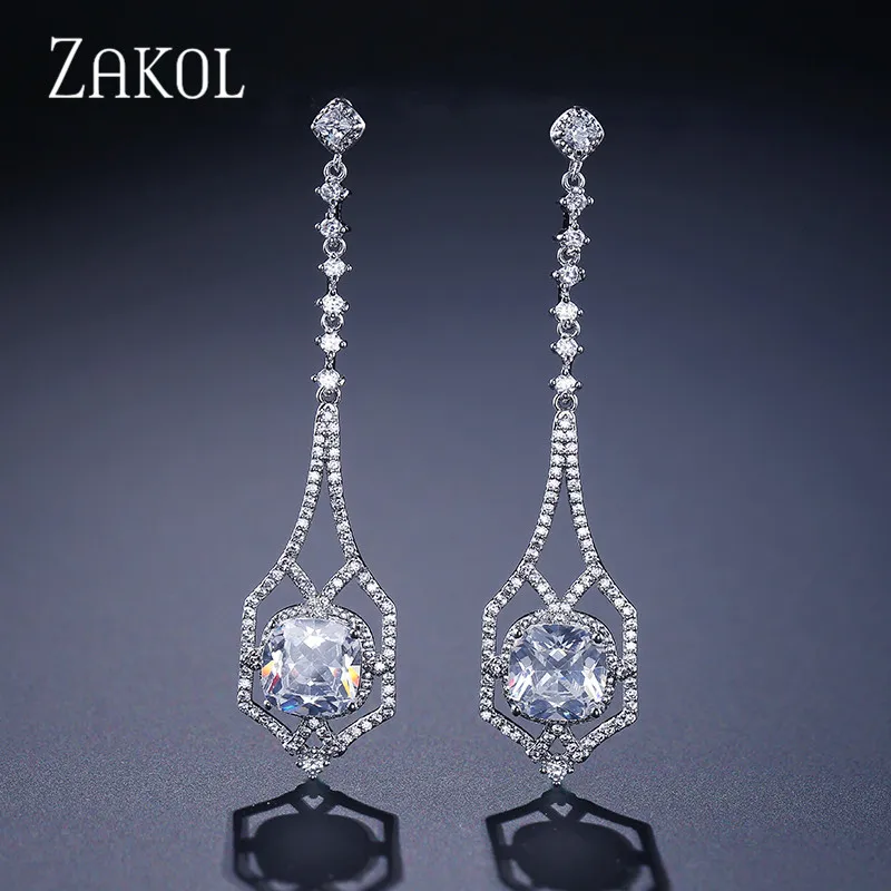 ZAKOL Роскошные циркониевые женские длинные висячие серьги модные серьги в форме люстры для женщин ювелирные изделия FSEP2053