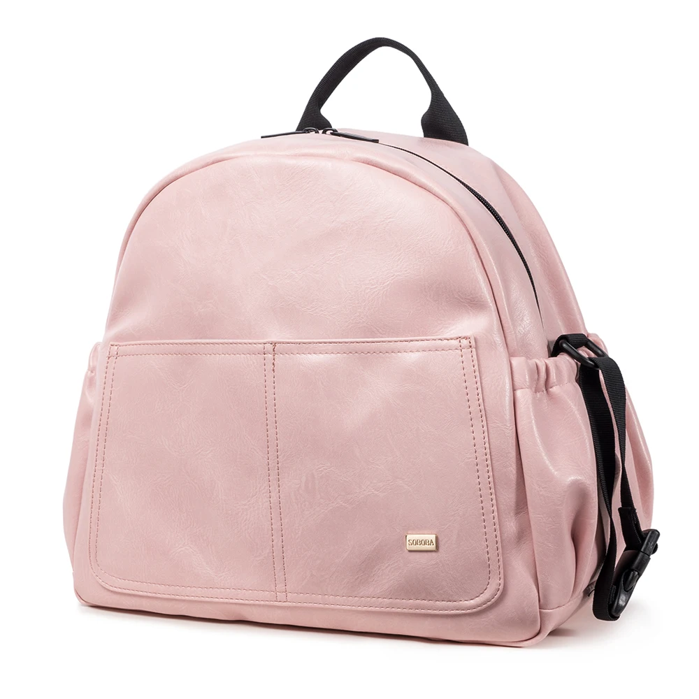 

New Fashion Diaper Bag for Mother Pink Large Capacity Solid Baby Bag Backpack with 2 Straps Stylish Maternity Nappy Changing Bag
