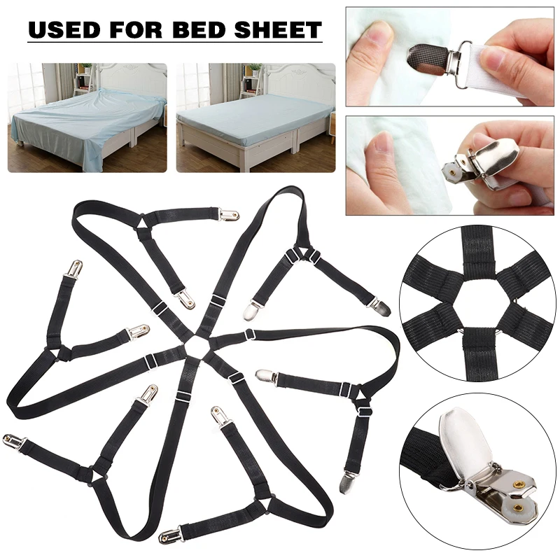 

New 12 Heads Bed Sheet Fastener Grippers Clips Elastic Crisscross Bed Mattress Sheet Clip Strap Grippers Pegs Telescopic