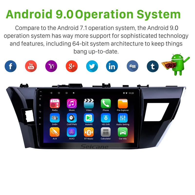 Seicane 10,1 дюймов Android 9,0 автомобильное радио головное устройство плеер для 2013- Toyota Corolla с Bluetooth USB wifi gps навигация