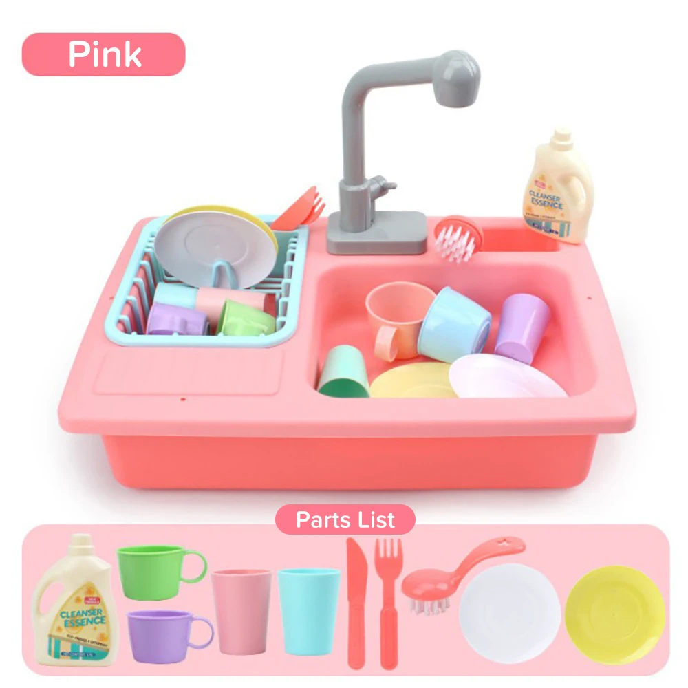 Kids Plastic Simulation Electric Dishwasher Sink Children Pretend Play Kitchen Set Toys Girls Child Dolls Access Birthday Gifts - Цвет: PINK