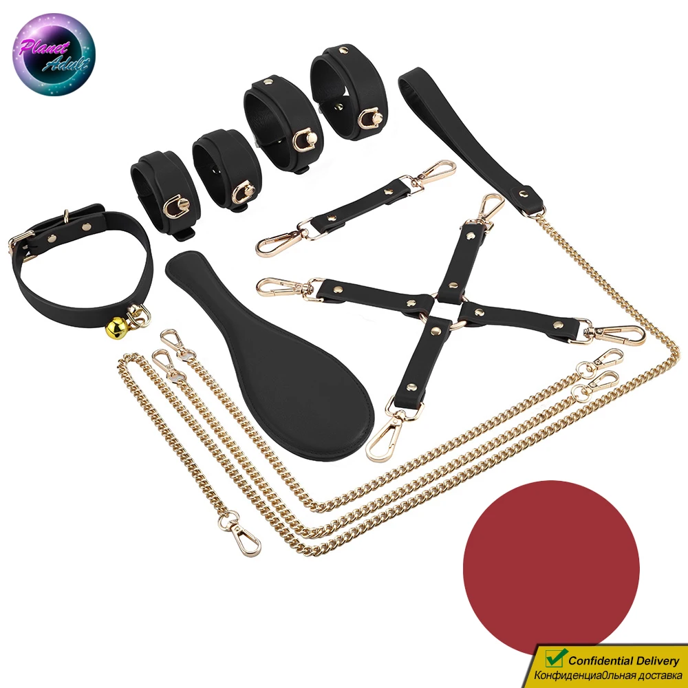 

RUNYU PU Leather BDSM Kit Bandage Bundle Set Paddle Leash Collar Handcuffs Shackles Adult Sex Toys for Couple Women Lesbian Men