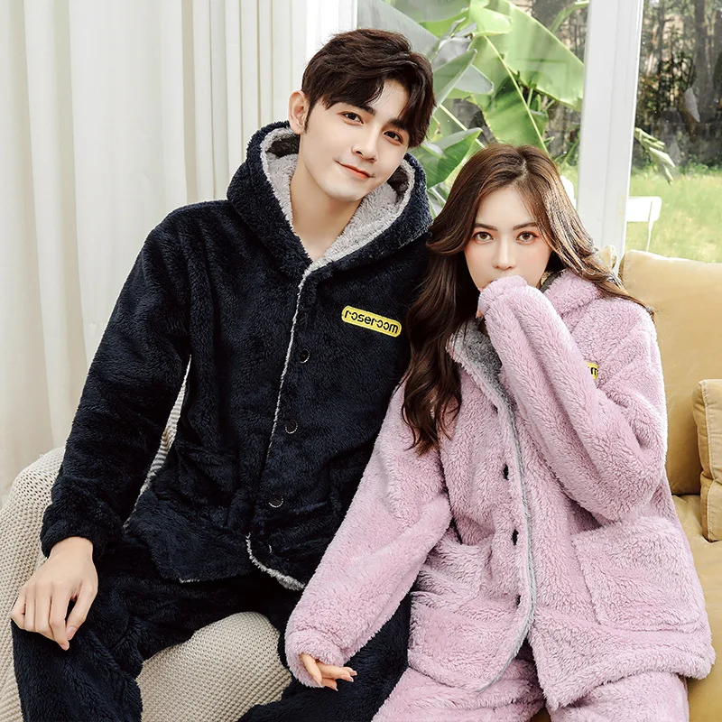 

Фланелевая парная Пижама SLPBELY, утепленная женская и мужская пижама из кораллового флиса, зимняя, осенняя, повседневная, однотонная, сохраняю...