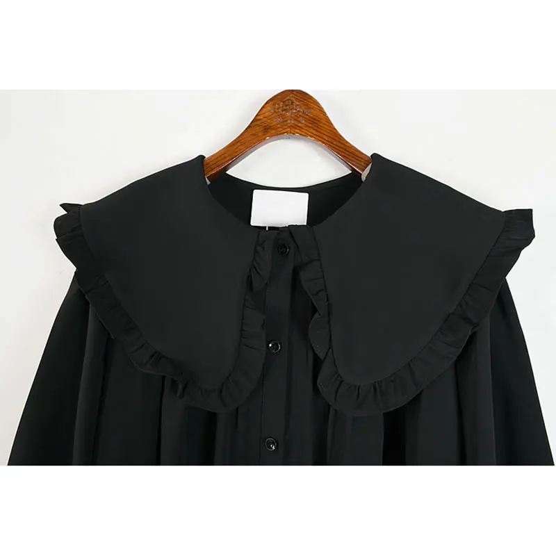 

XITAO New Women Chiffon Shirt Edible Tree Fungus Splicing Peter Pan Collar Summer New Solid Color Casual Loose All-match WMD1389