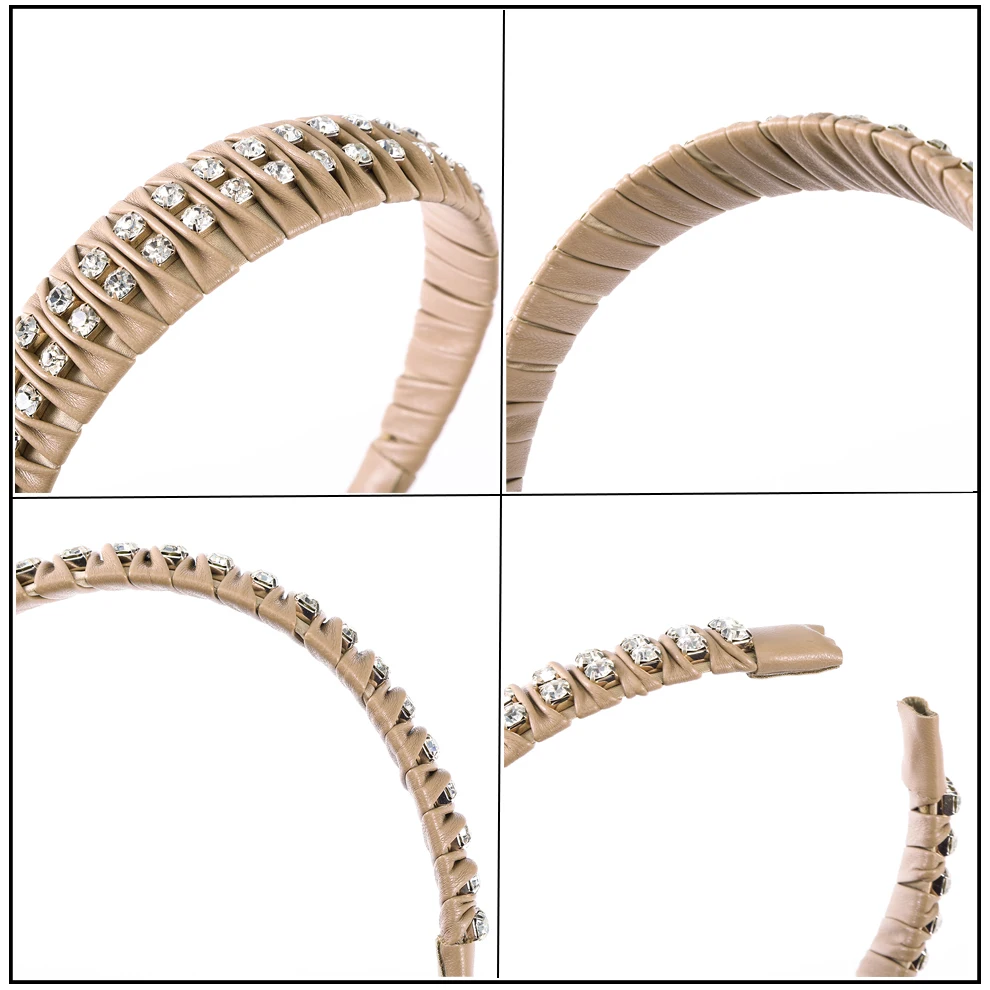 

Molans Fashion Rhinestone Headband PU Leather Hairbands For Women Girls Hair Band Solid Wide Hair Hoop Female Hair Accessories