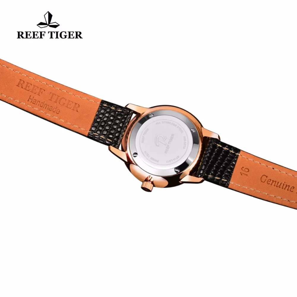 

Reef Tiger/RT Rose Gold Ultra Thin Quartz Watches For Men Rose Gold Watches with Stingray Leather Strap Watch RGA820