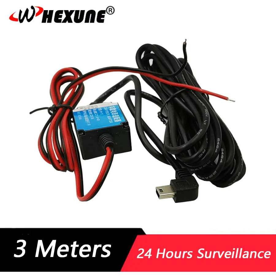 WHEXUNE 5V 3A Mini USB кабель для понижающей линии 24 часа мониторинг парковки непрерывный