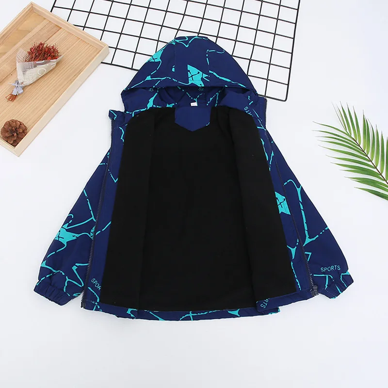 

Boys Jackets Autumn Winter Kids Hooded Plus Velvet Zipper Casual Windbreaker Children Teens Outdoor Outerwear