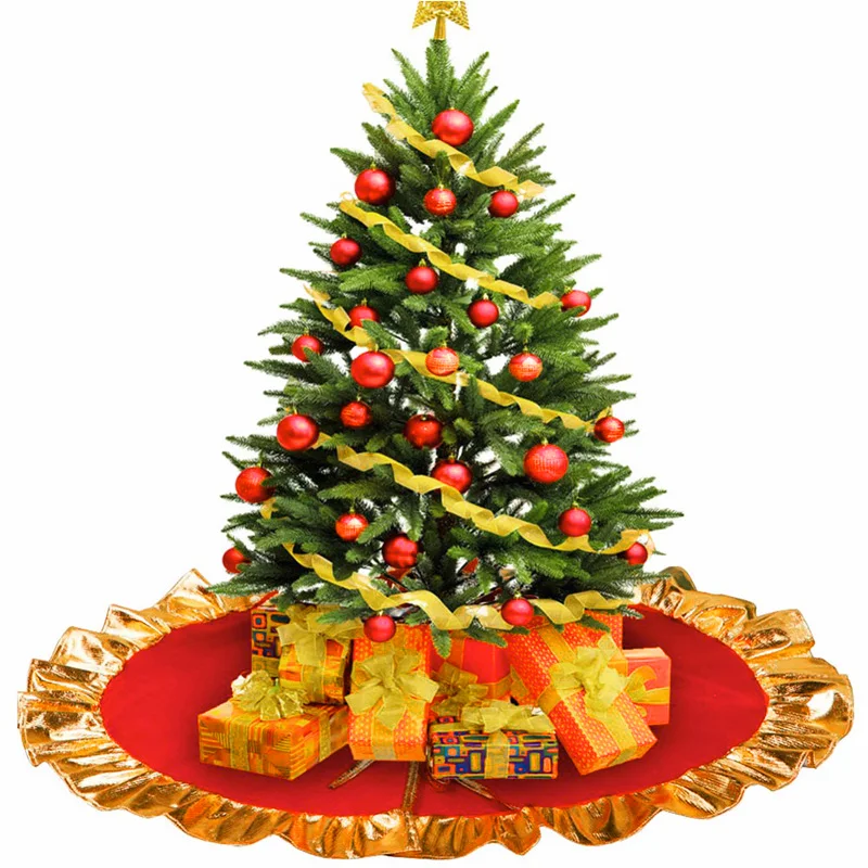 90 см Красная рождественская елка юбка коврик с золотой гофрированная манжета