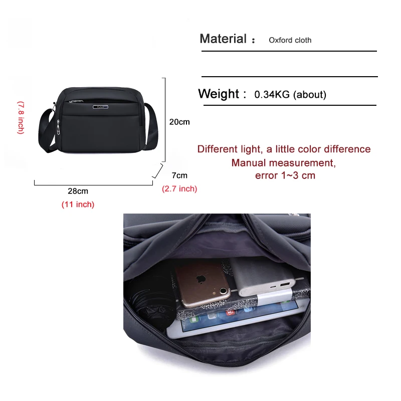Casual Men's Shoulder Bag Nylon Waterproof Simple Daily Mobile Phone Outdoor Riding Messenger Wallet Card Black Gray |